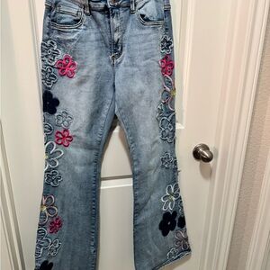 Oli & Hali Blue Floral Embroidered Flare Jeans